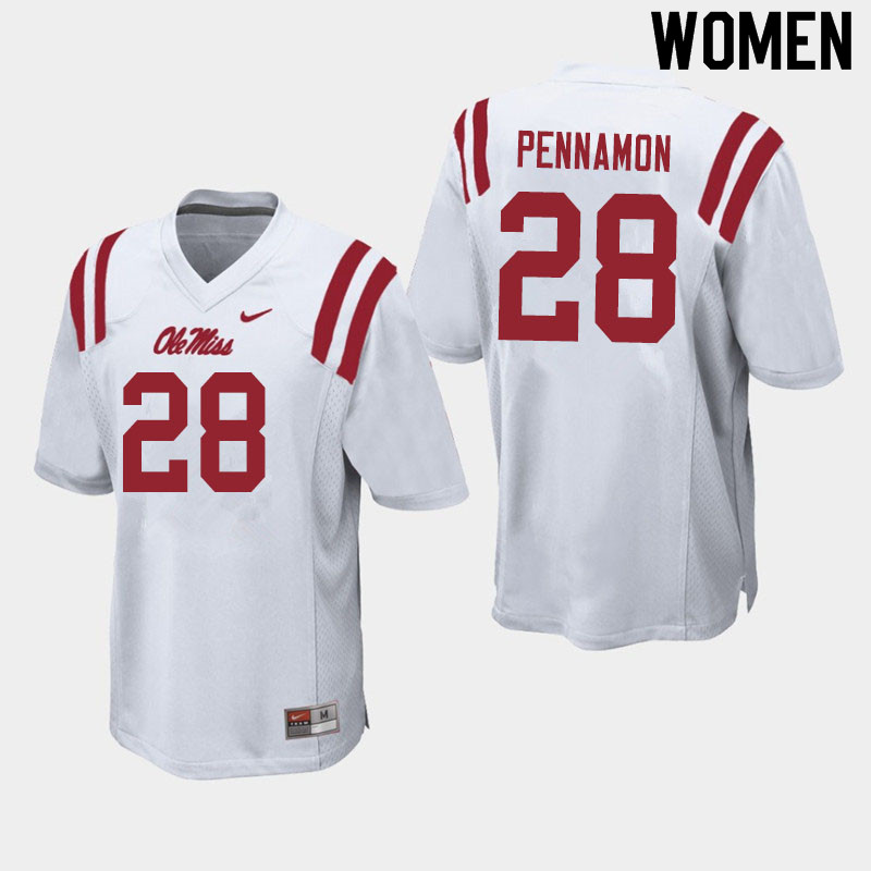 Women #28 D'Vaughn Pennamon Ole Miss Rebels College Football Jerseys Sale-White - Click Image to Close